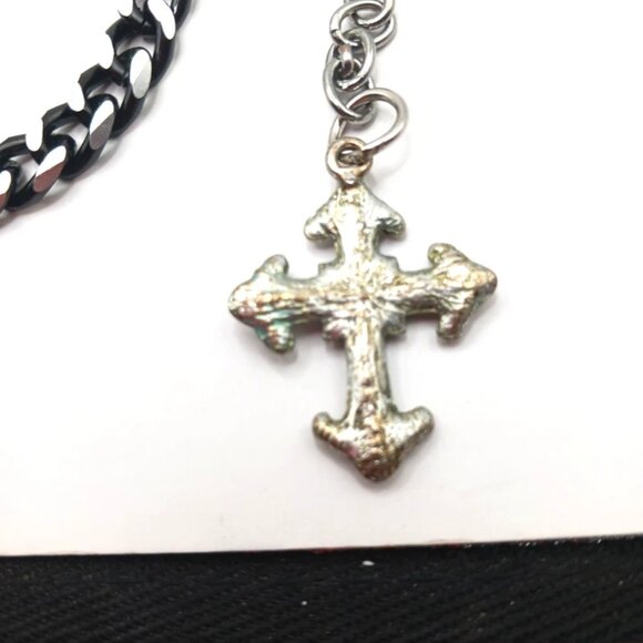 Mens Wallet Or Pants Single Layer Black+Silver Tone Chain + Goth Cross -17" - Picture 6 of 9